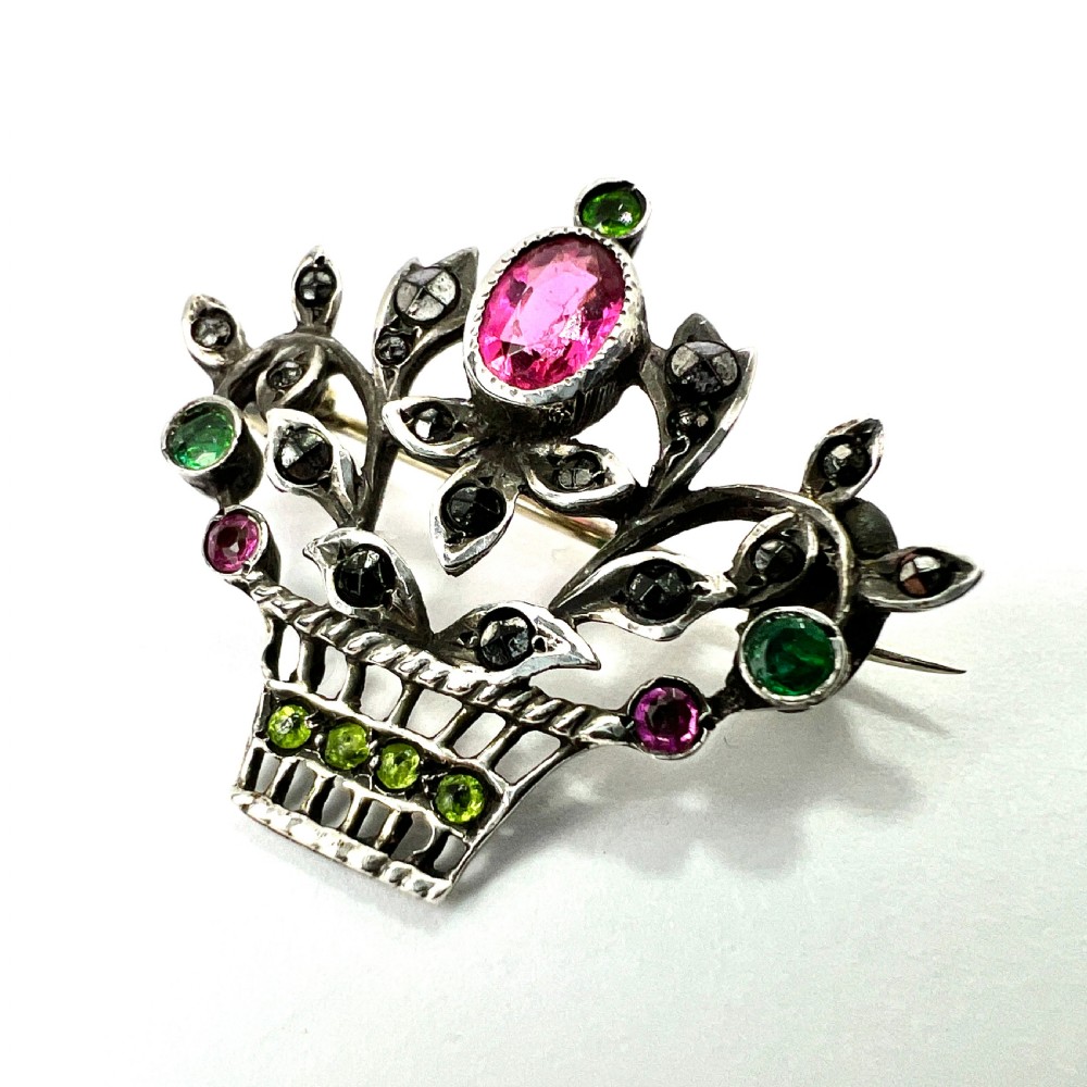 Edwardian Silver Paste Giardinetto Brooch View II