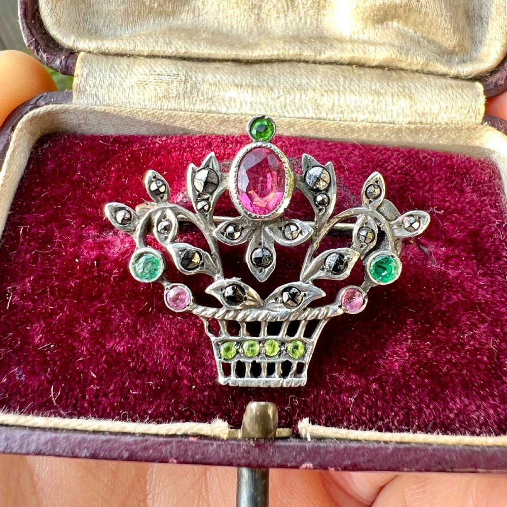Edwardian Silver Paste Giardinetto Brooch View IV