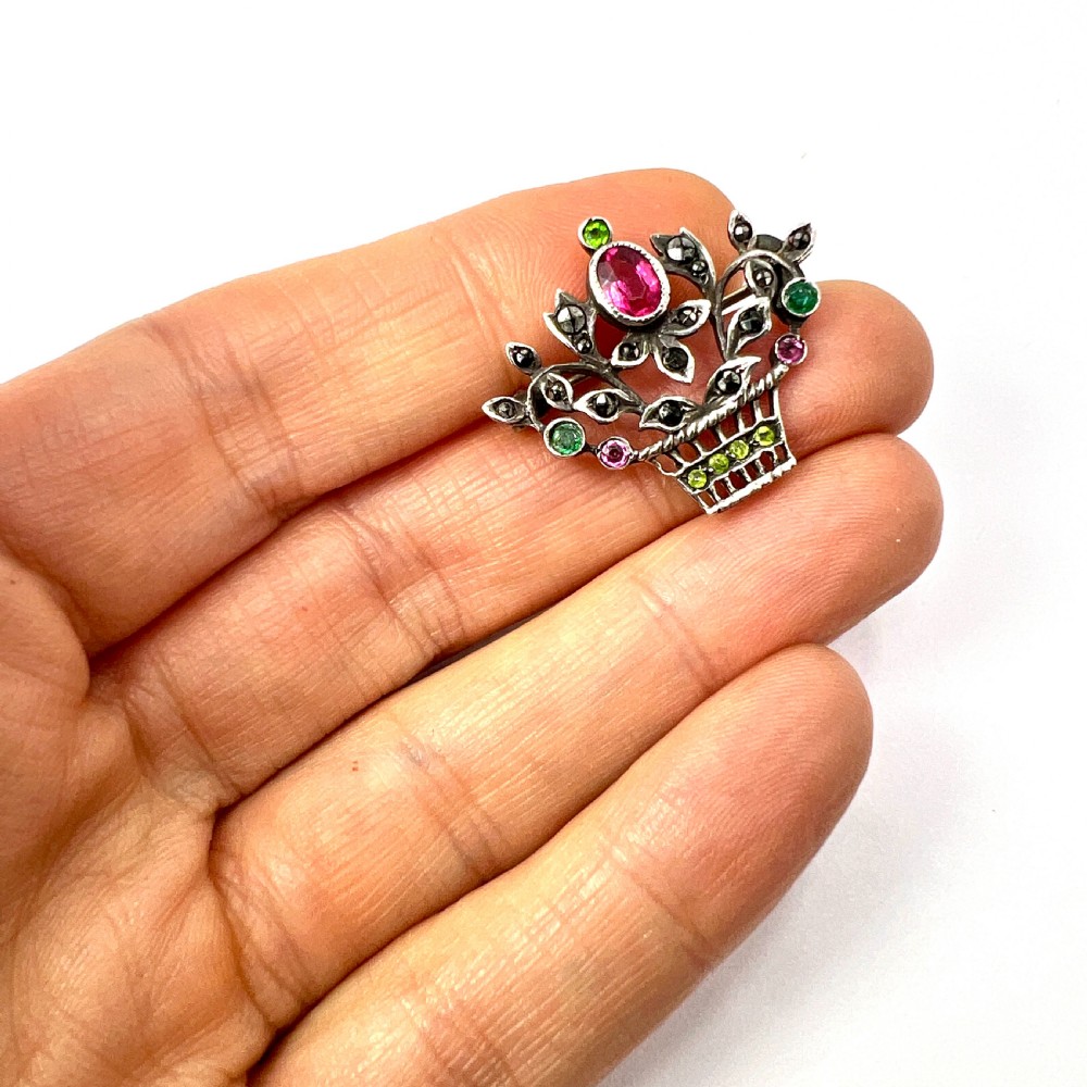 Edwardian Silver Paste Giardinetto Brooch View VI