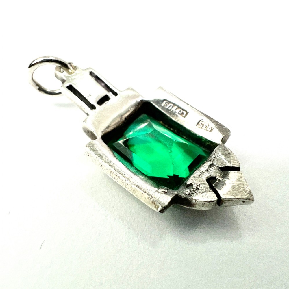 Art Deco Emerald Paste Silver Pendant View III