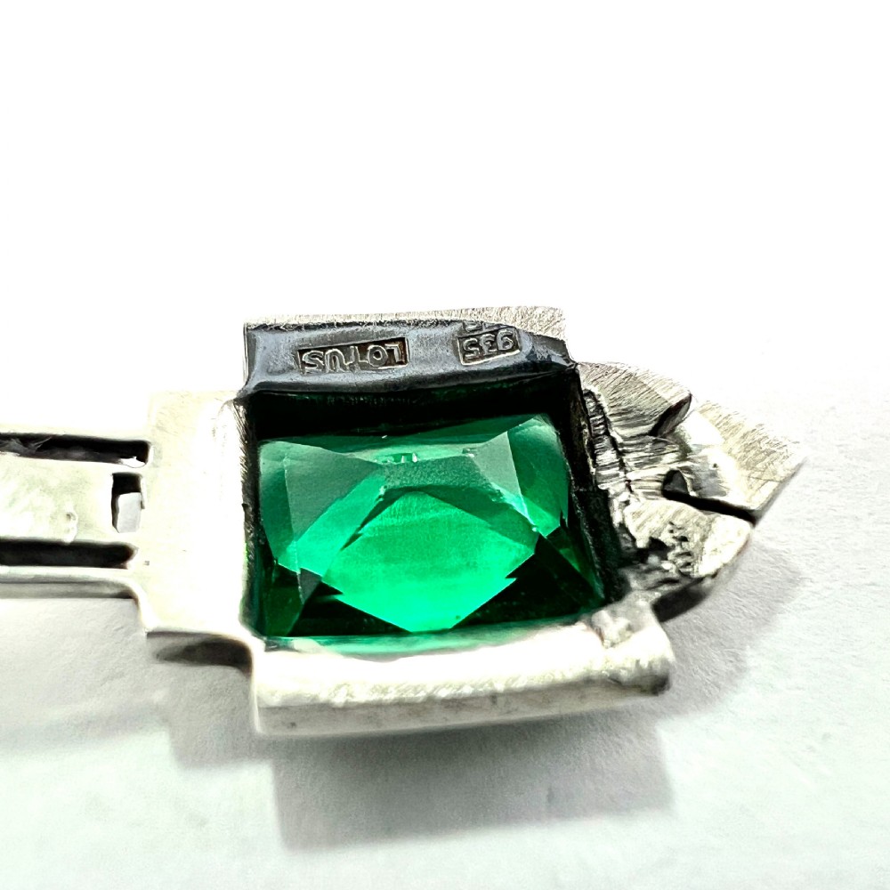 Art Deco Emerald Paste Silver Pendant View IV