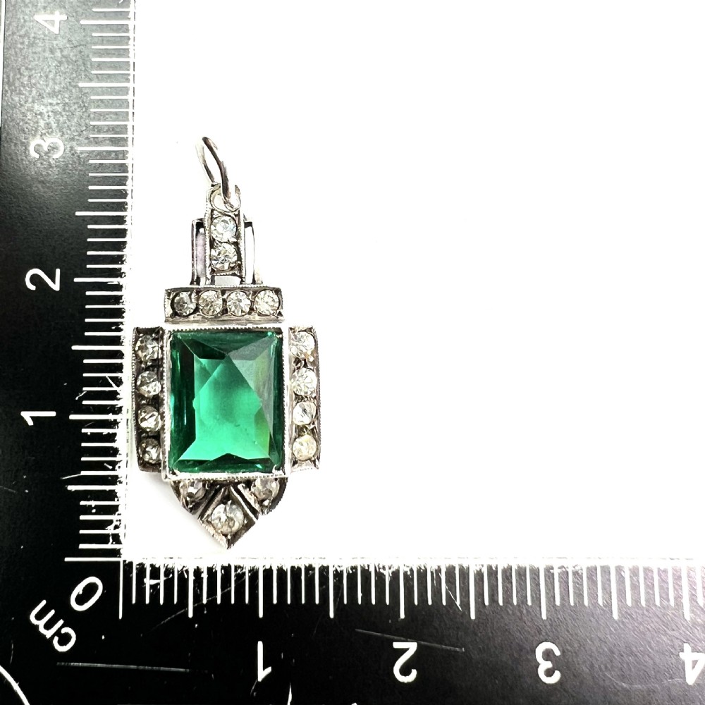 Art Deco Emerald Paste Silver Pendant View VI