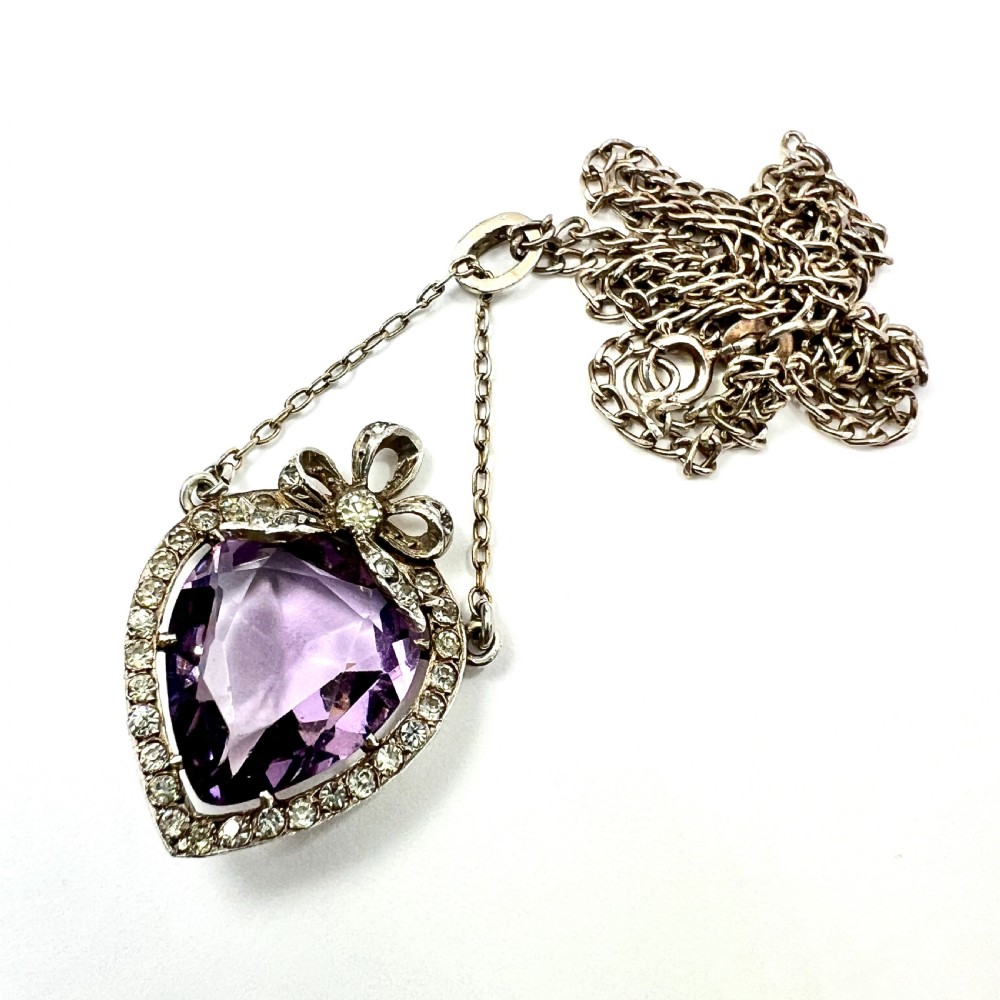 Antique French Silver Paste Amethyst Chain Pendant View II