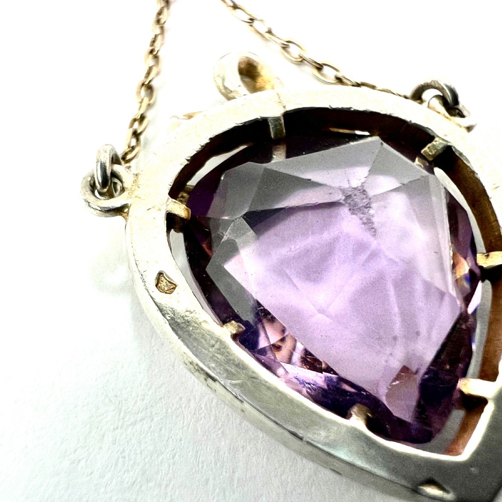 Antique French Silver Paste Amethyst Chain Pendant View IV