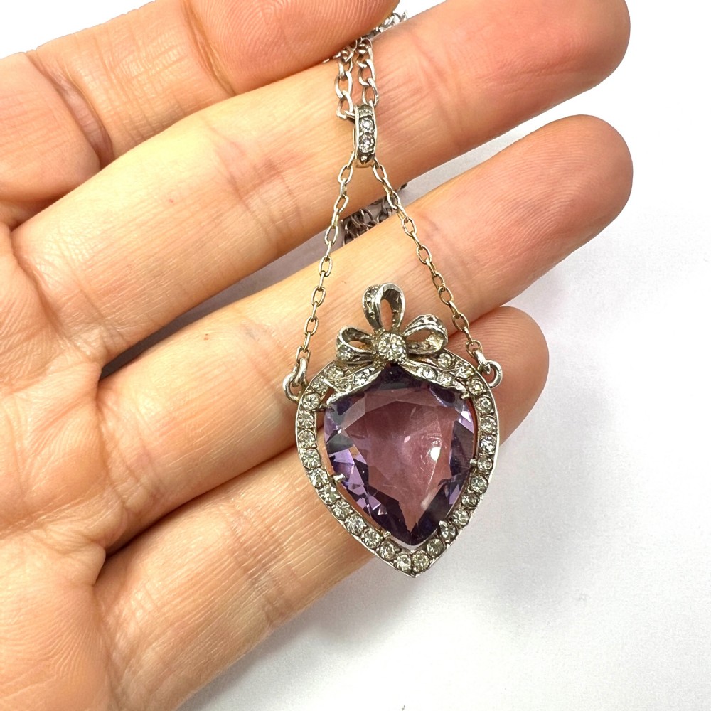 Antique French Silver Paste Amethyst Chain Pendant View V
