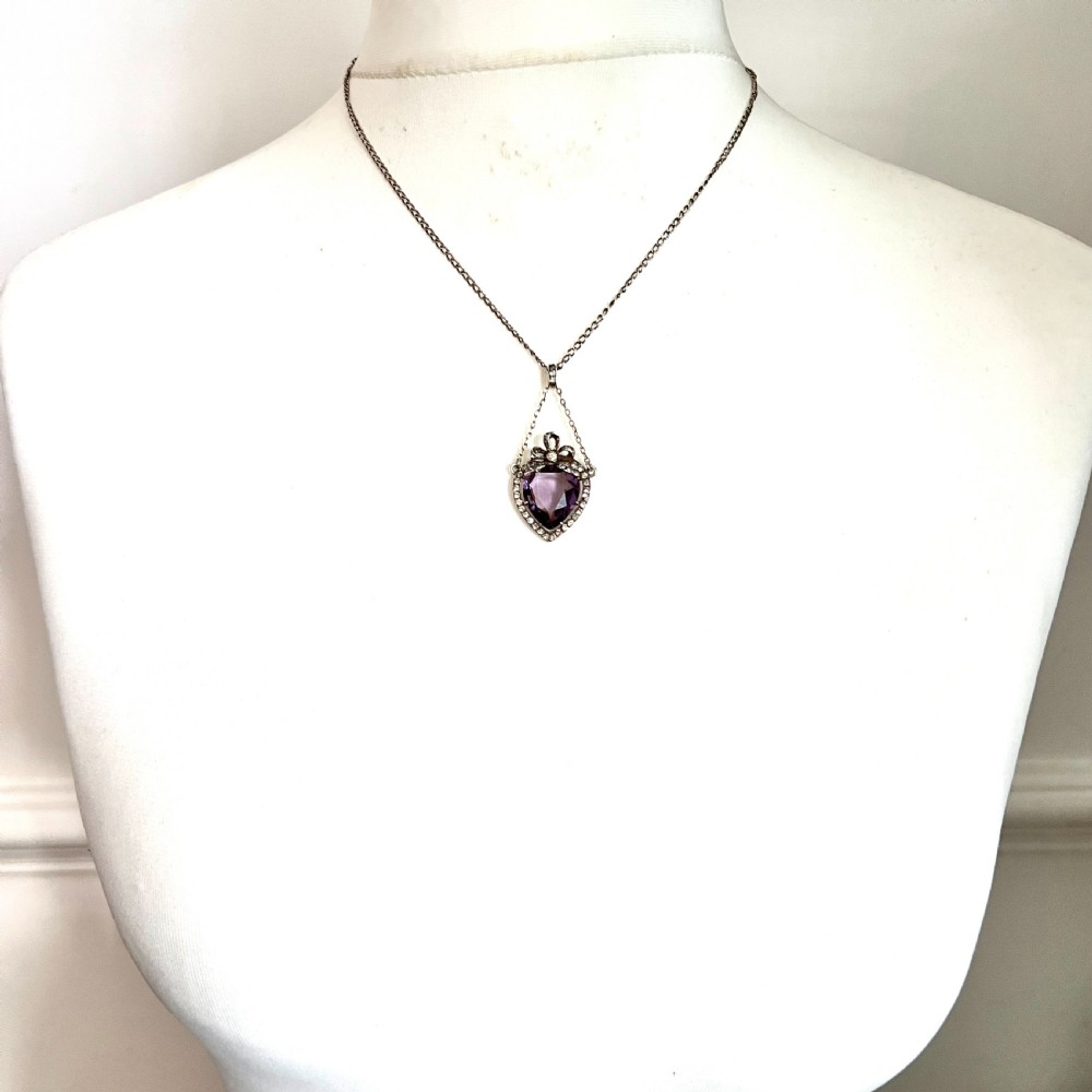 Antique French Silver Paste Amethyst Chain Pendant View VI