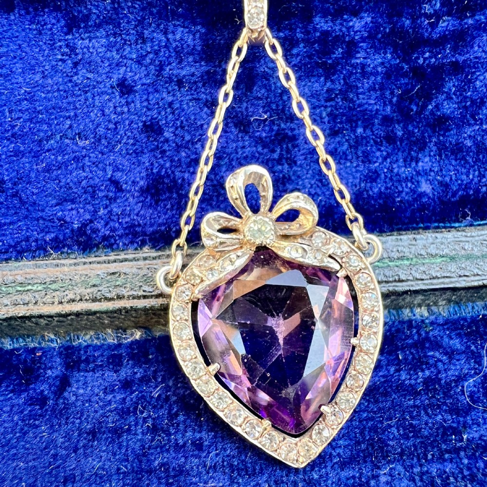 Antique French Silver Paste Amethyst Chain Pendant View VII