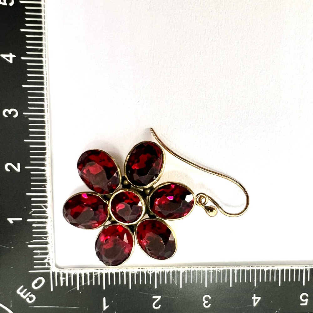 Georgian Paste Garnet Daisy Cluster Earrings View VI