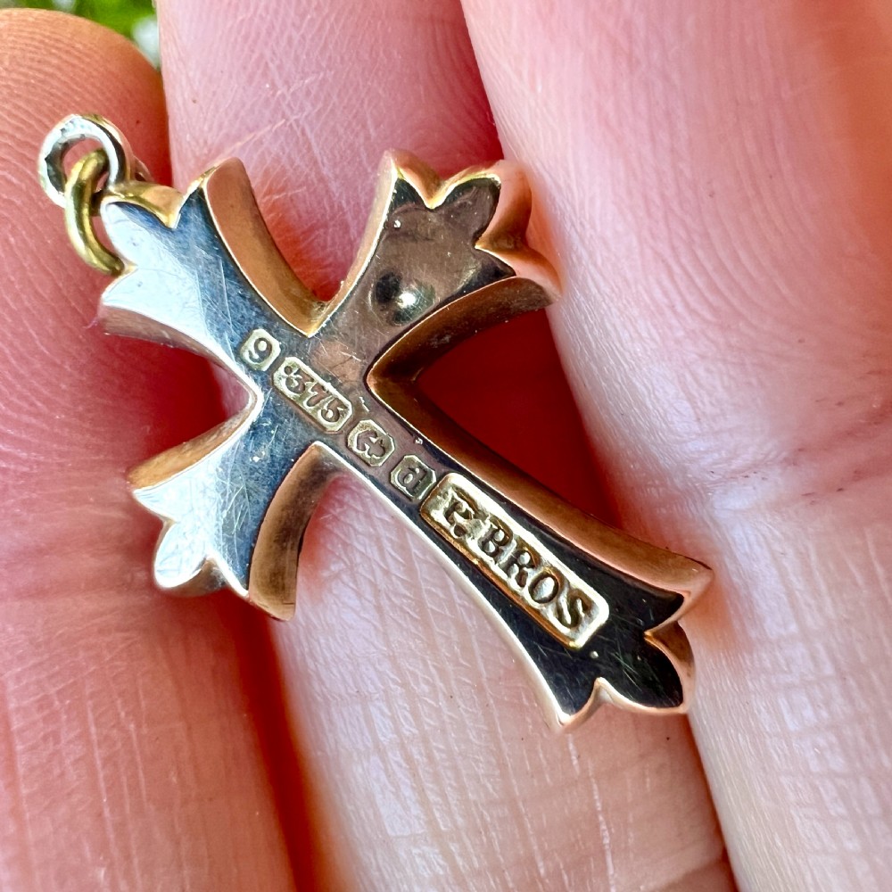 1903 Antique Solid 9CT Gold Fancy Cross Pendant with Pearl View VI