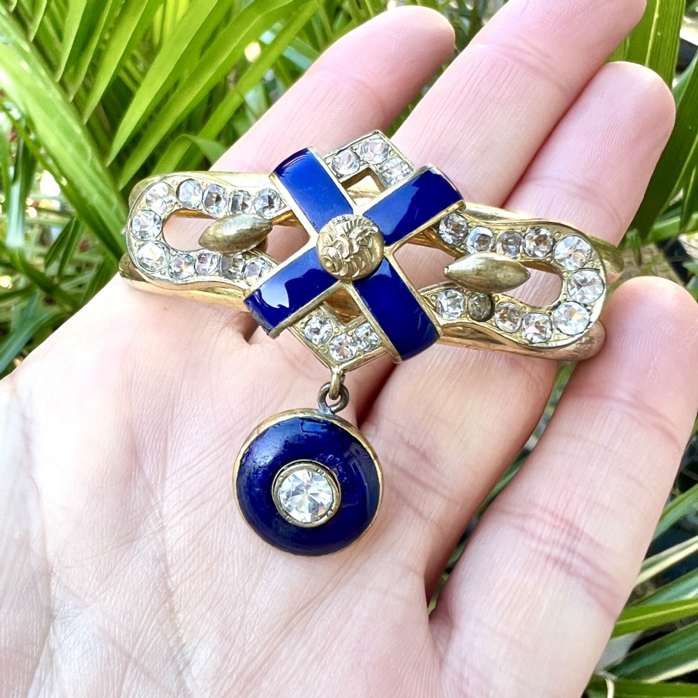 Victorian Blue Enamel Gilt Paste Bangle with Drop  View XIII