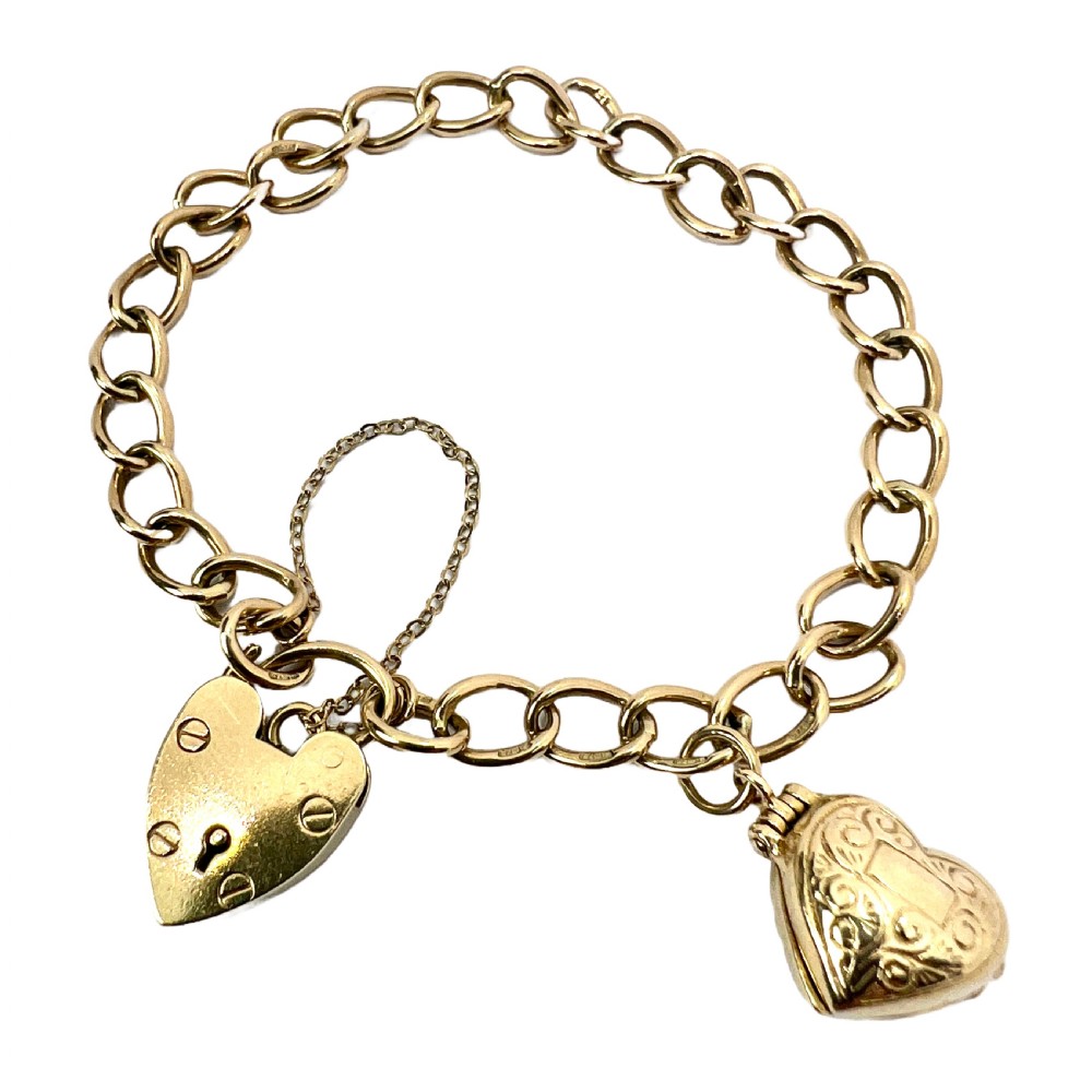 Vintage 9CT Gold Padlock Bracelet with Opening Heart Charm