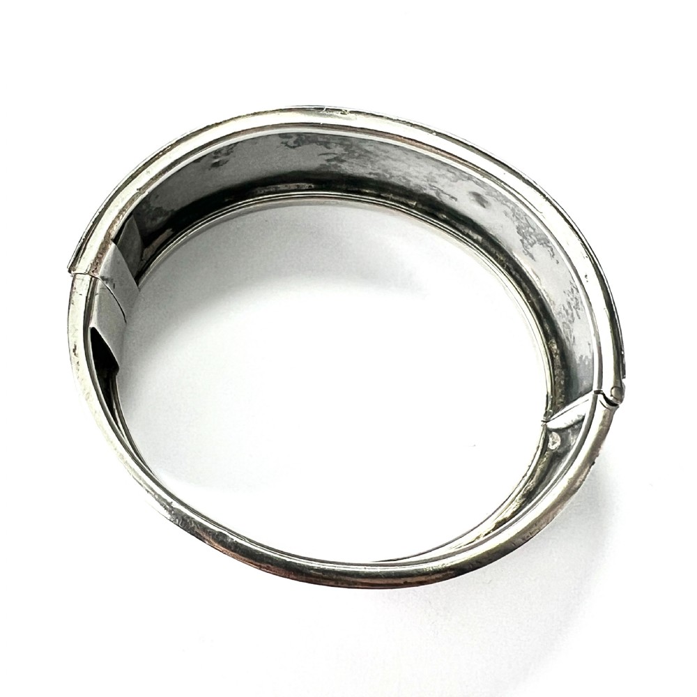 Victorian Silver and Gold Hinged Flower Bangle View VIII