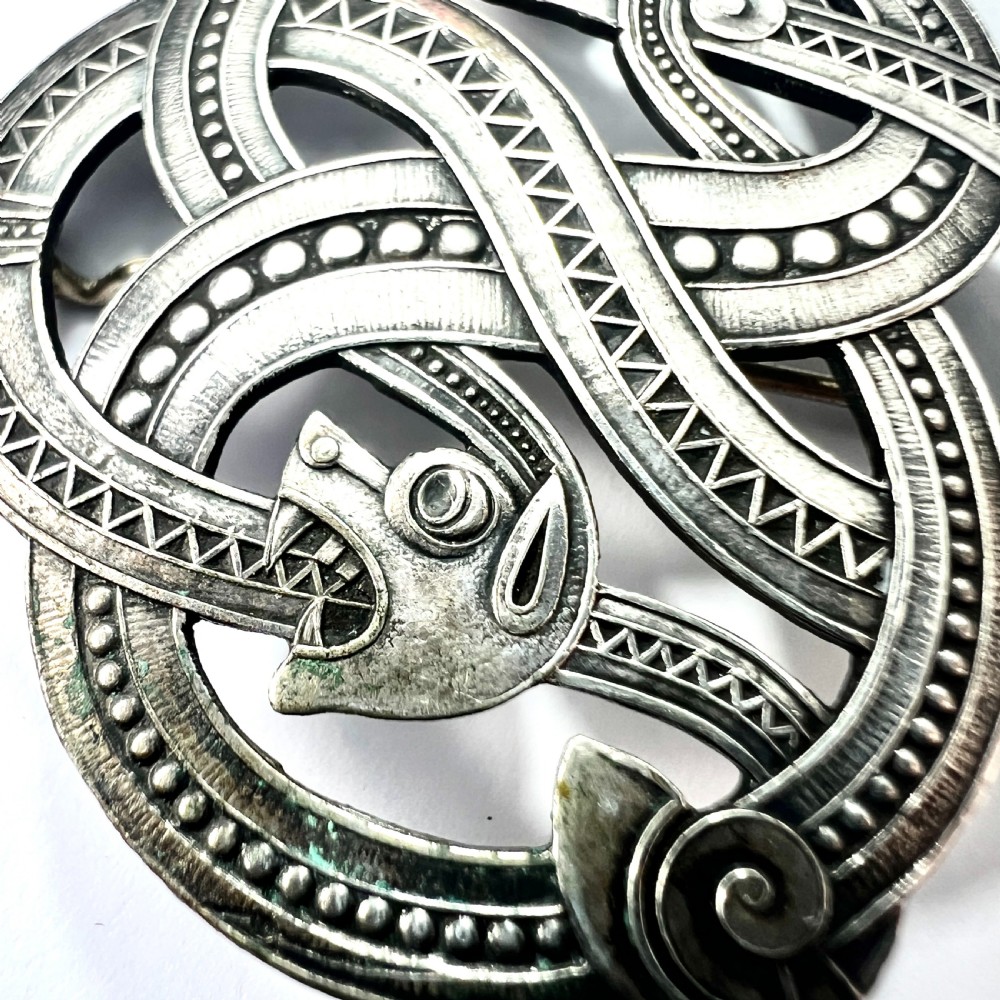 Large Antique Norwegian Norse Silver Dragonstil Brooch View II