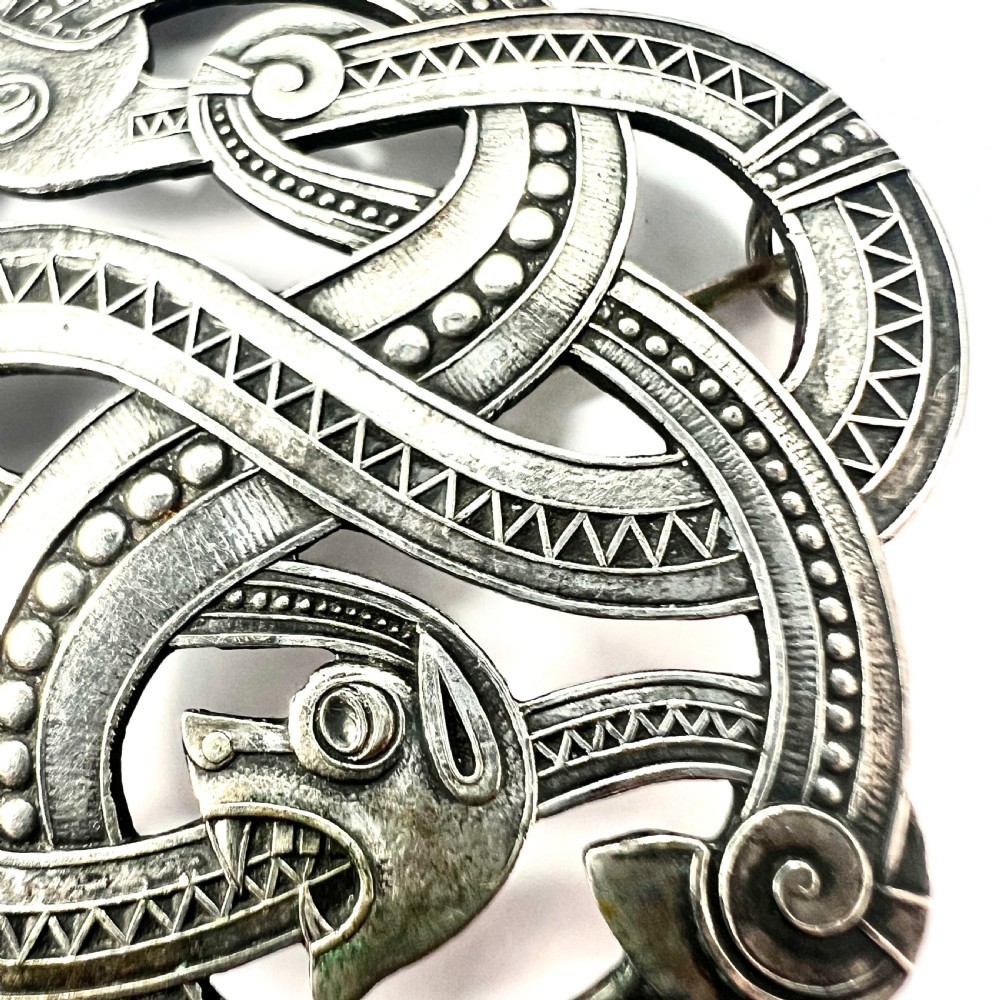Large Antique Norwegian Norse Silver Dragonstil Brooch View III