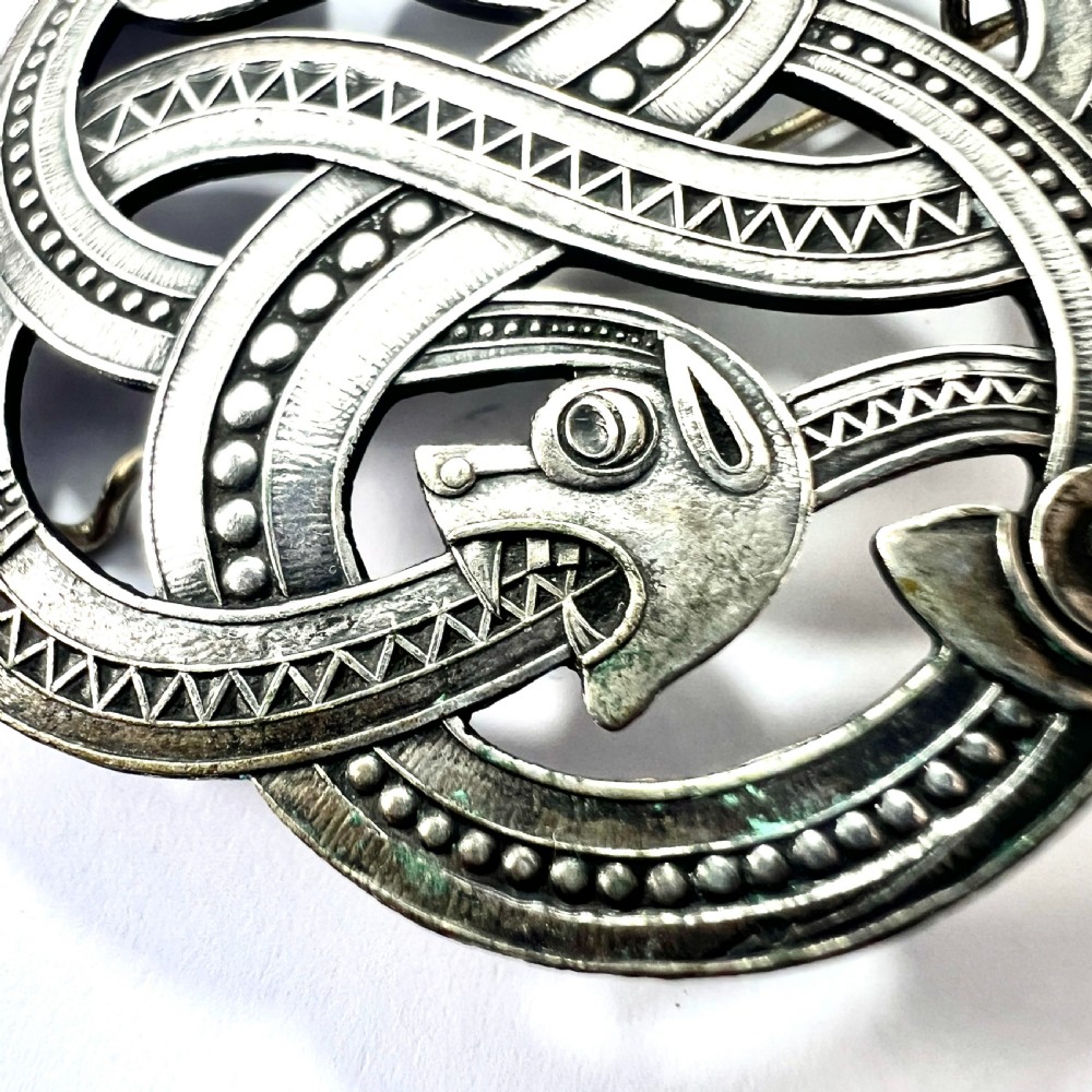 Large Antique Norwegian Norse Silver Dragonstil Brooch View IV