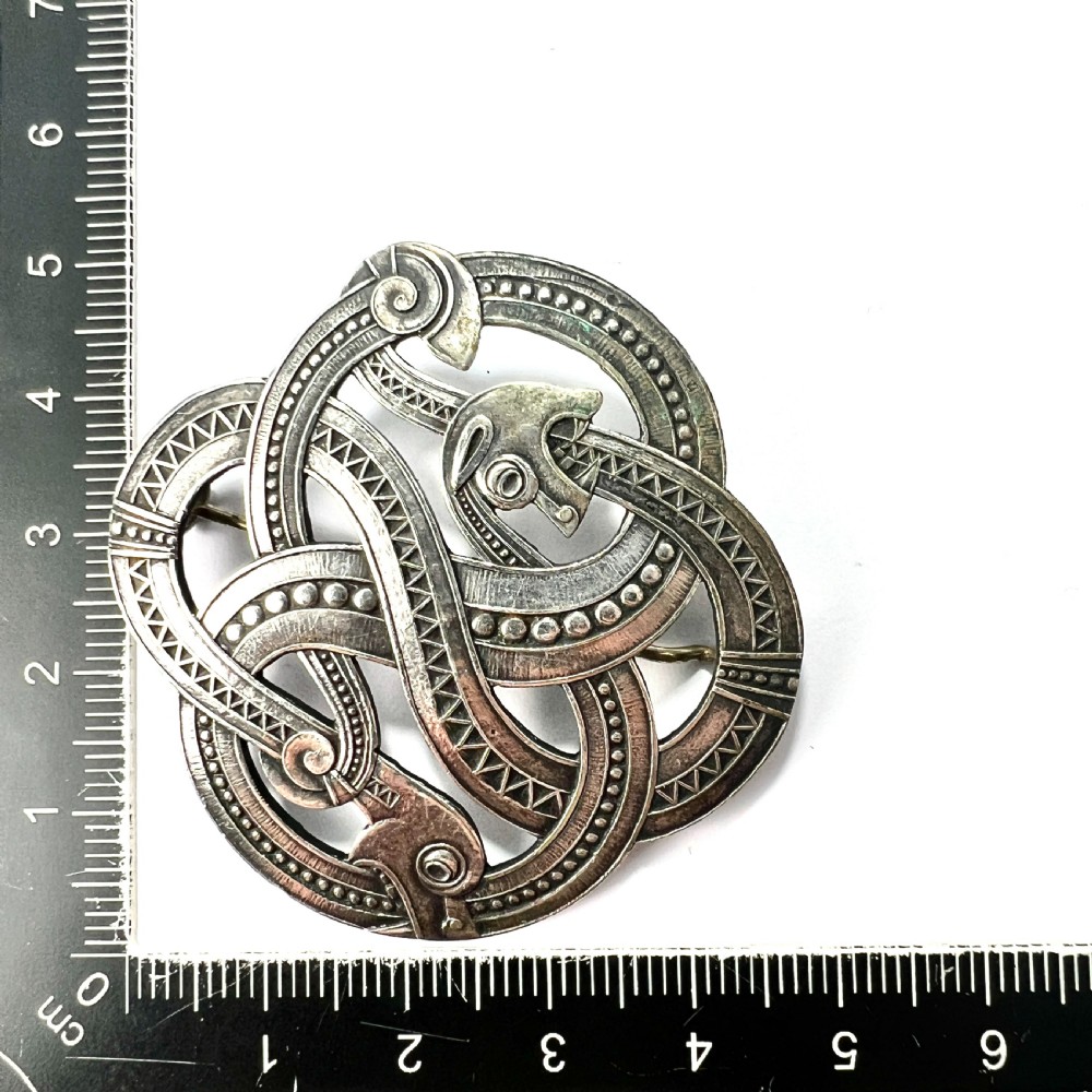 Large Antique Norwegian Norse Silver Dragonstil Brooch View VII