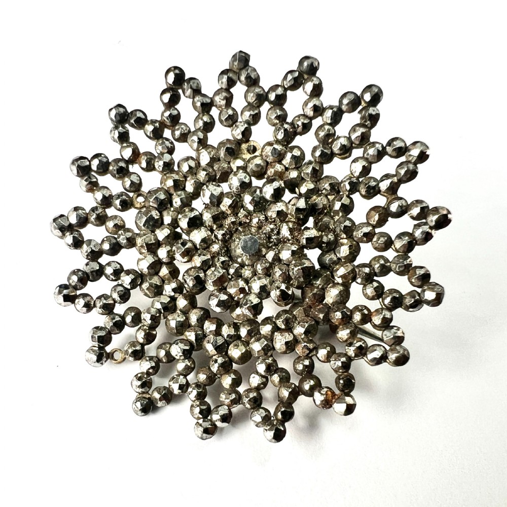 • Georgian Cut Steel Flower Wheel Brooch