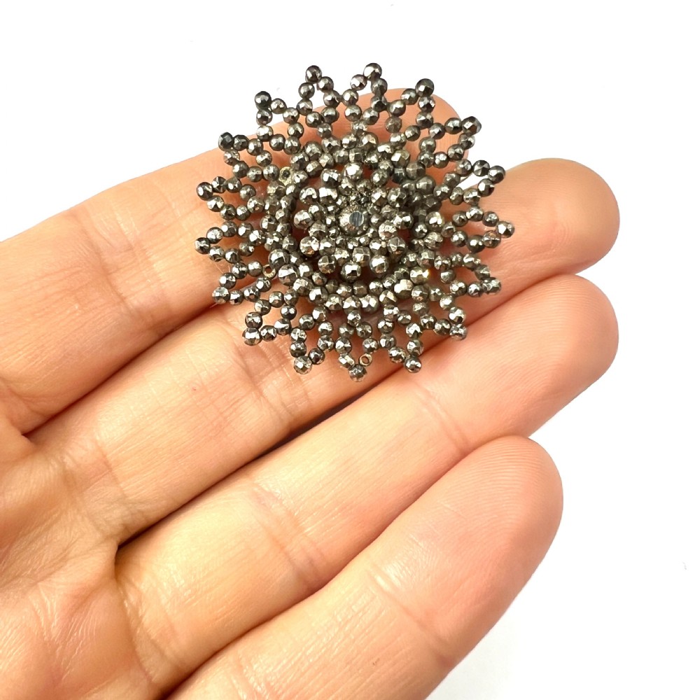 • Georgian Cut Steel Flower Wheel Brooch View V