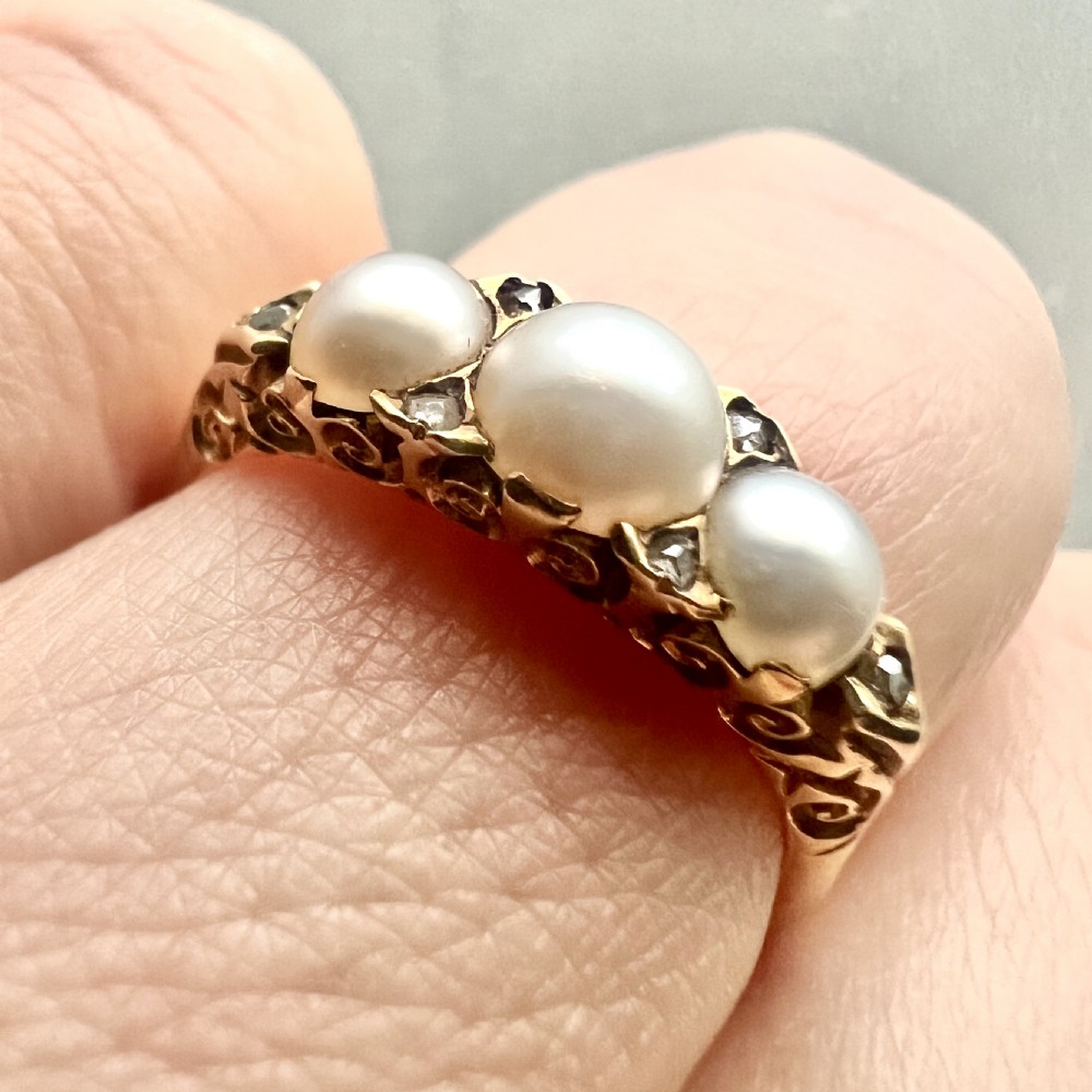 Edwardian/Victorian 18CT Gold Pearl and Diamond Dress Ring  View II