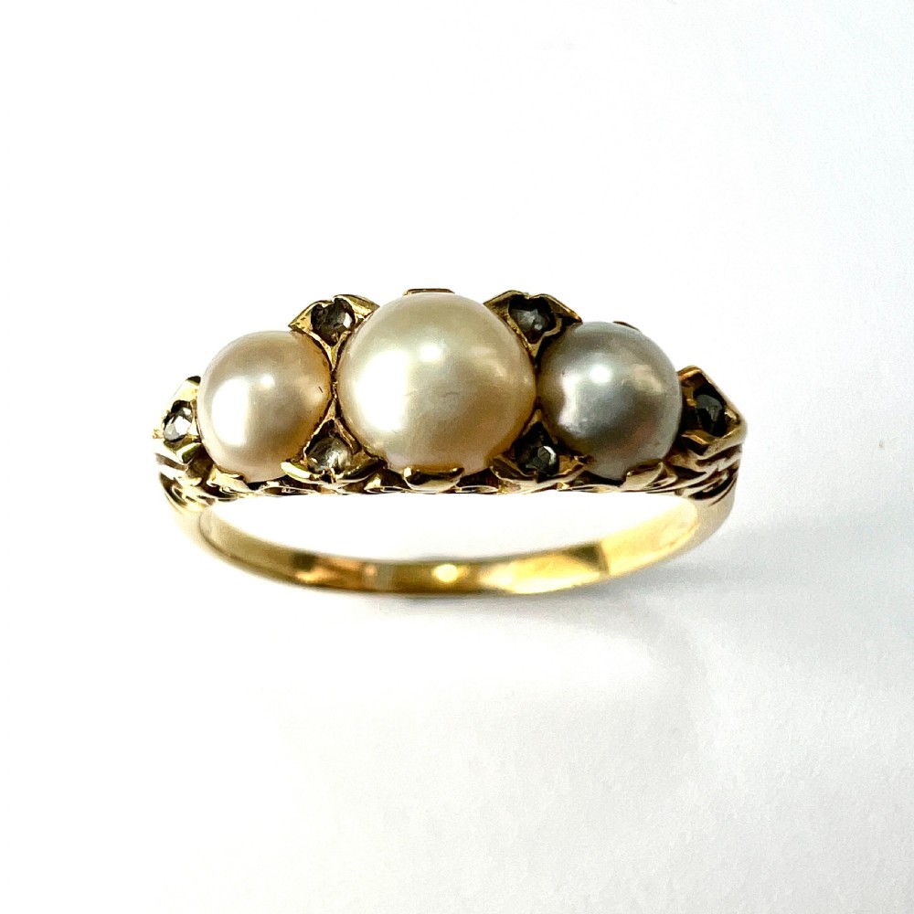 Edwardian/Victorian 18CT Gold Pearl and Diamond Dress Ring  View IV