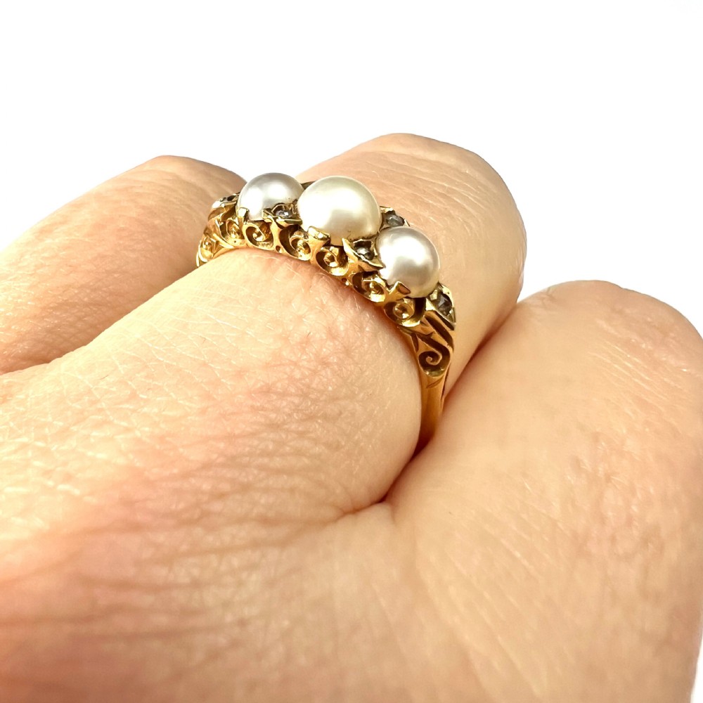 Edwardian/Victorian 18CT Gold Pearl and Diamond Dress Ring  View VIII