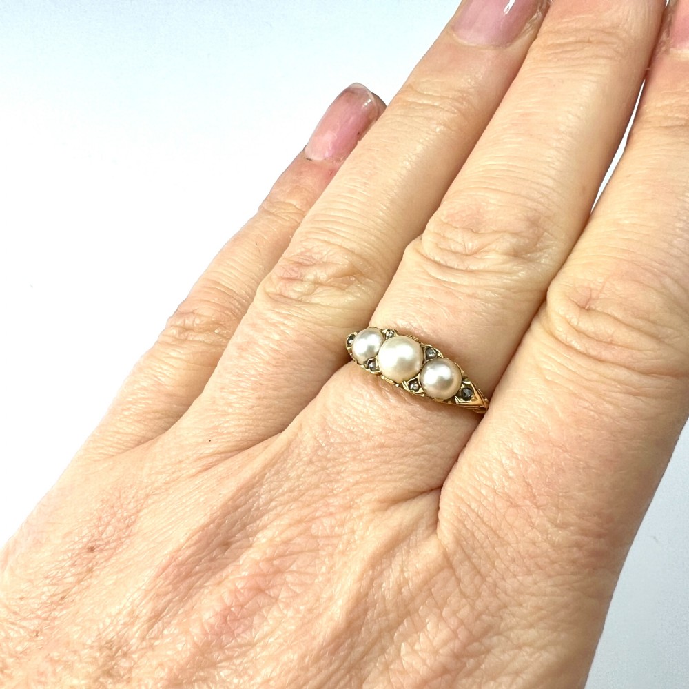 Edwardian/Victorian 18CT Gold Pearl and Diamond Dress Ring  View IX
