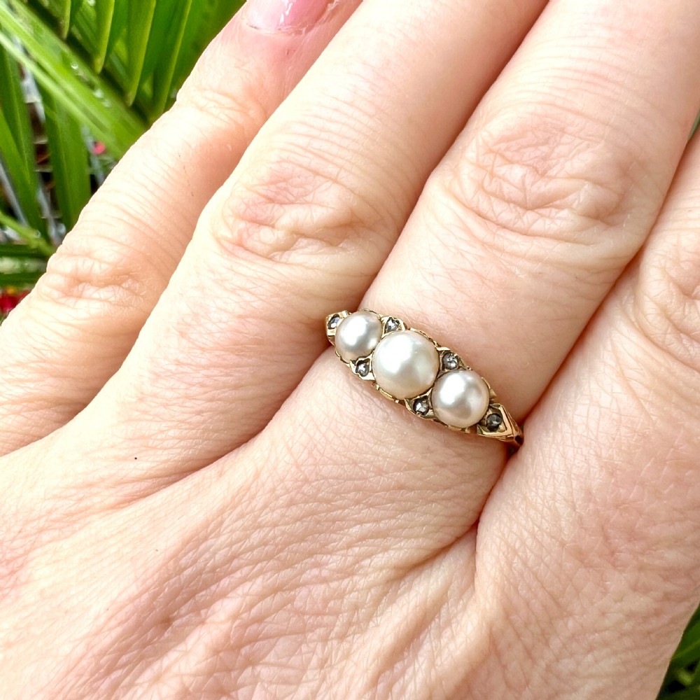 Edwardian/Victorian 18CT Gold Pearl and Diamond Dress Ring  View X