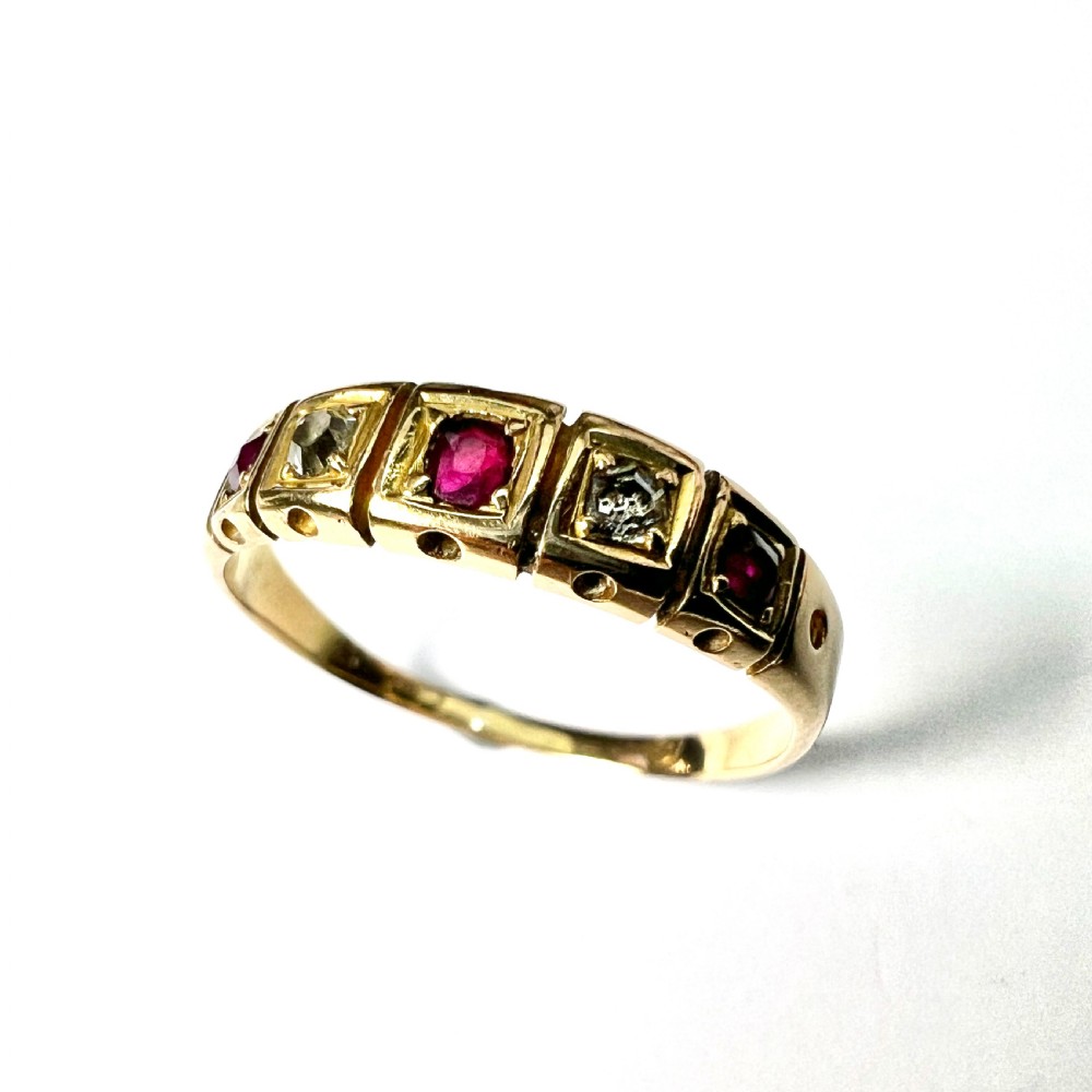 Victorian 18CT Gold Ruby and Diamond Stacking Ring View II