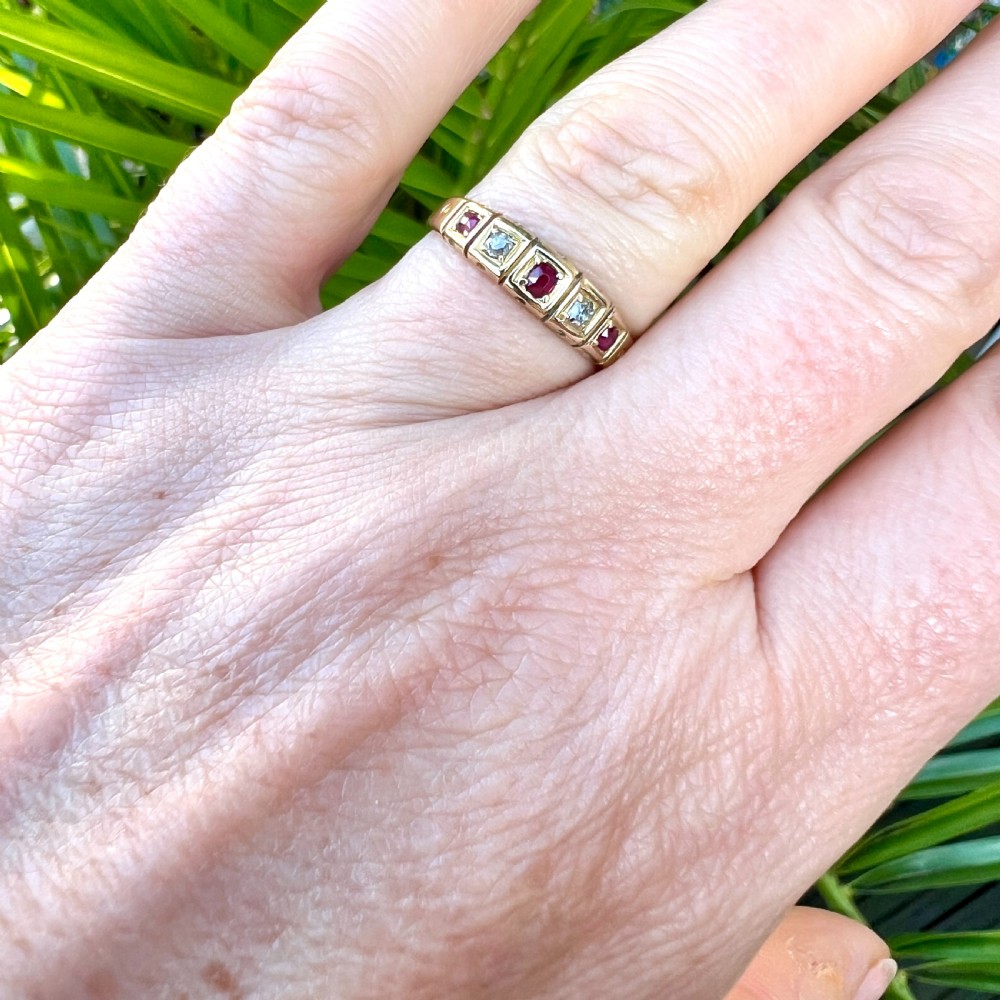 Victorian 18CT Gold Ruby and Diamond Stacking Ring View X