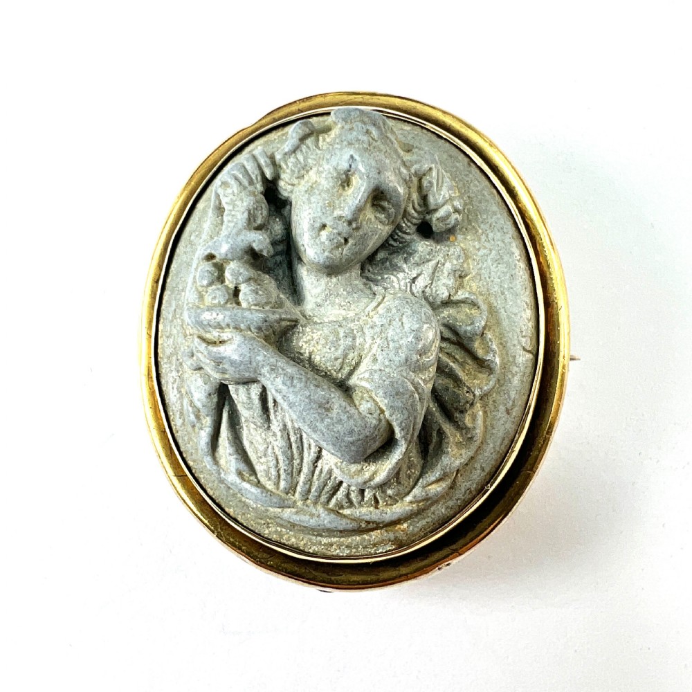 Victorian Gold Carved Lava Cameo Brooch