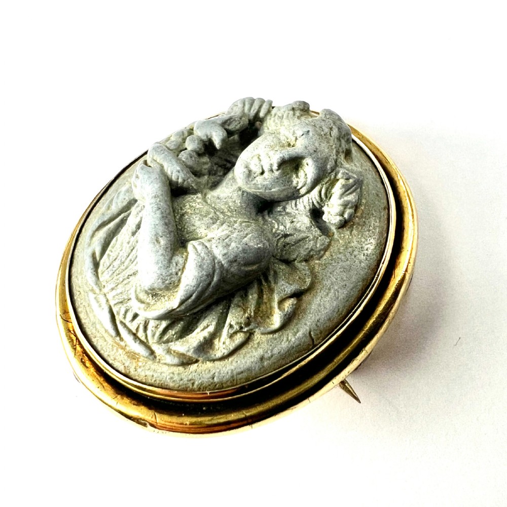 Victorian Gold Carved Lava Cameo Brooch View II