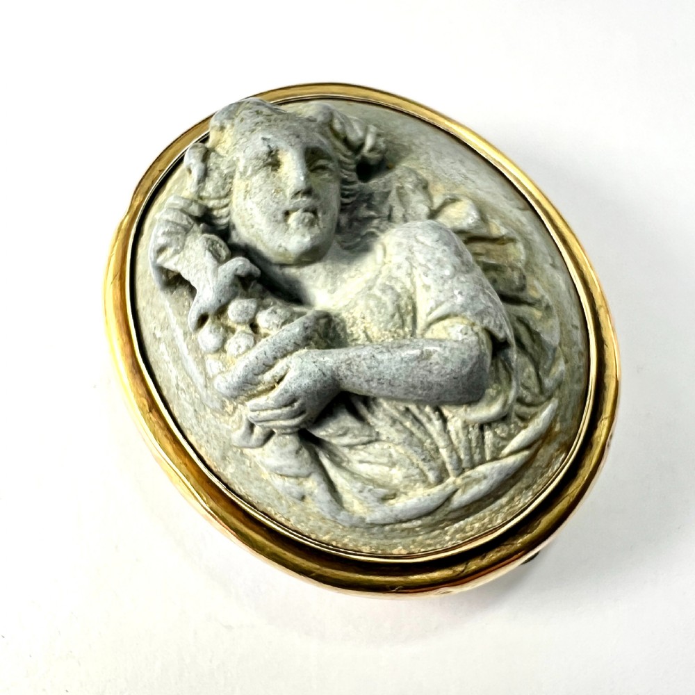 Victorian Gold Carved Lava Cameo Brooch View V