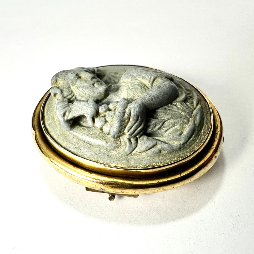 Victorian Gold Carved Lava Cameo Brooch View VII