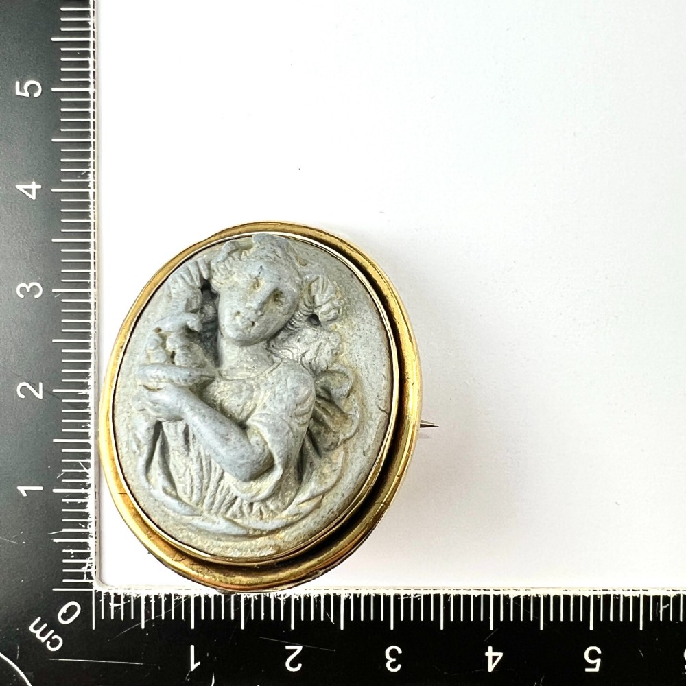 Victorian Gold Carved Lava Cameo Brooch View X