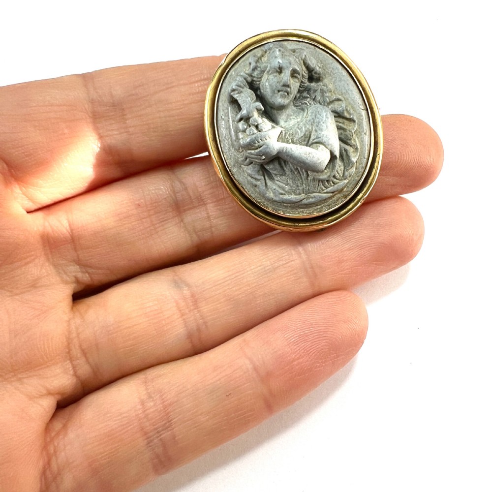 Victorian Gold Carved Lava Cameo Brooch View XI