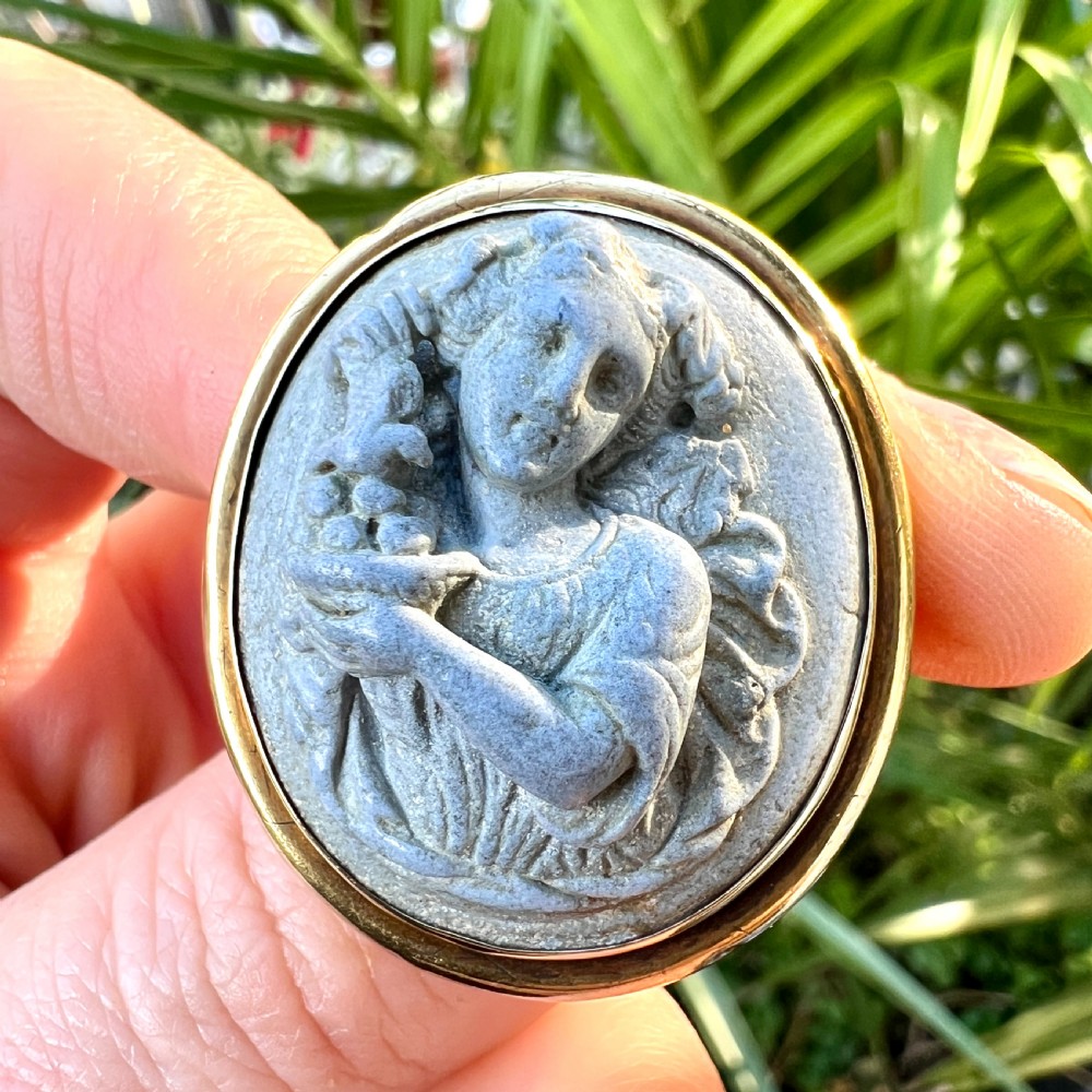Victorian Gold Carved Lava Cameo Brooch View XII
