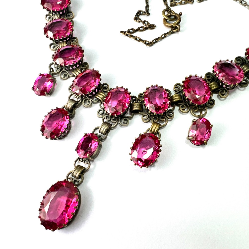 Vintage Pink Paste Drop Necklace