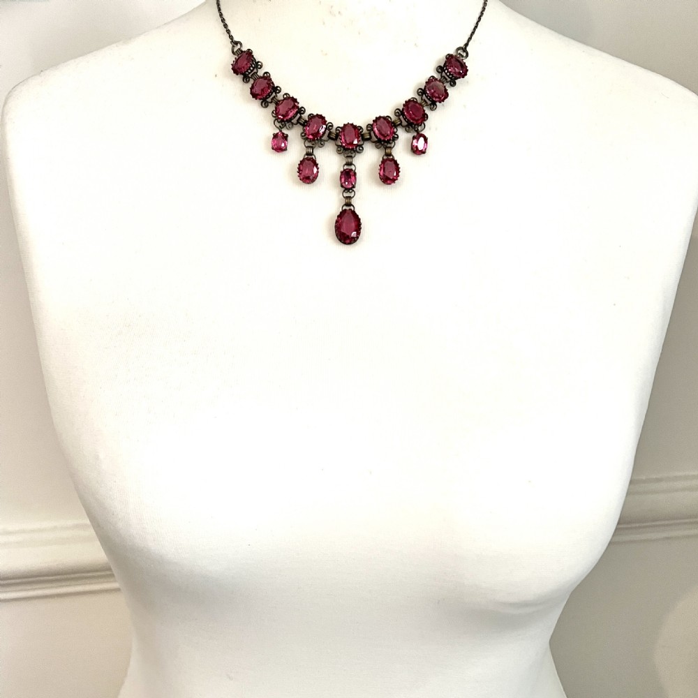 Vintage Pink Paste Drop Necklace View II
