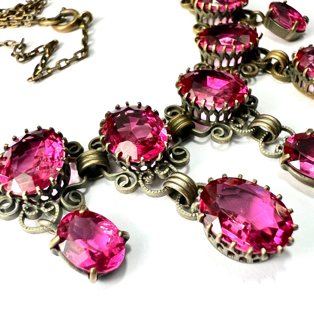 Vintage Pink Paste Drop Necklace View III