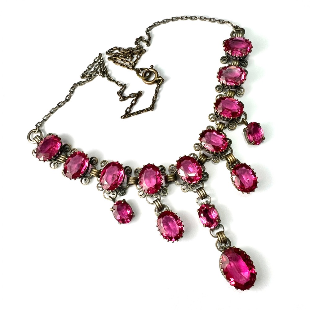 Vintage Pink Paste Drop Necklace View V