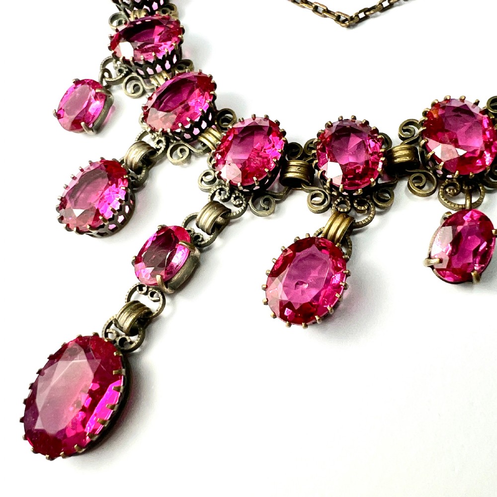 Vintage Pink Paste Drop Necklace View VI