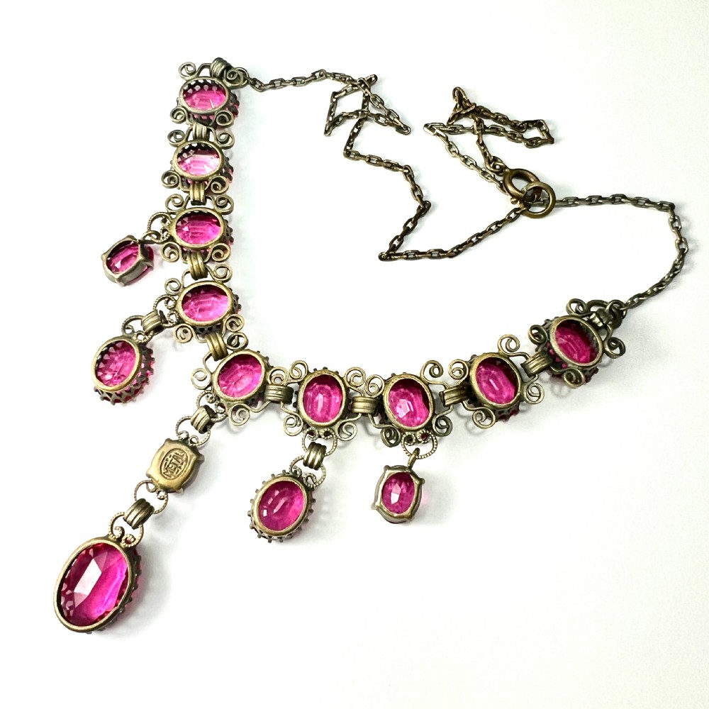 Vintage Pink Paste Drop Necklace View VII