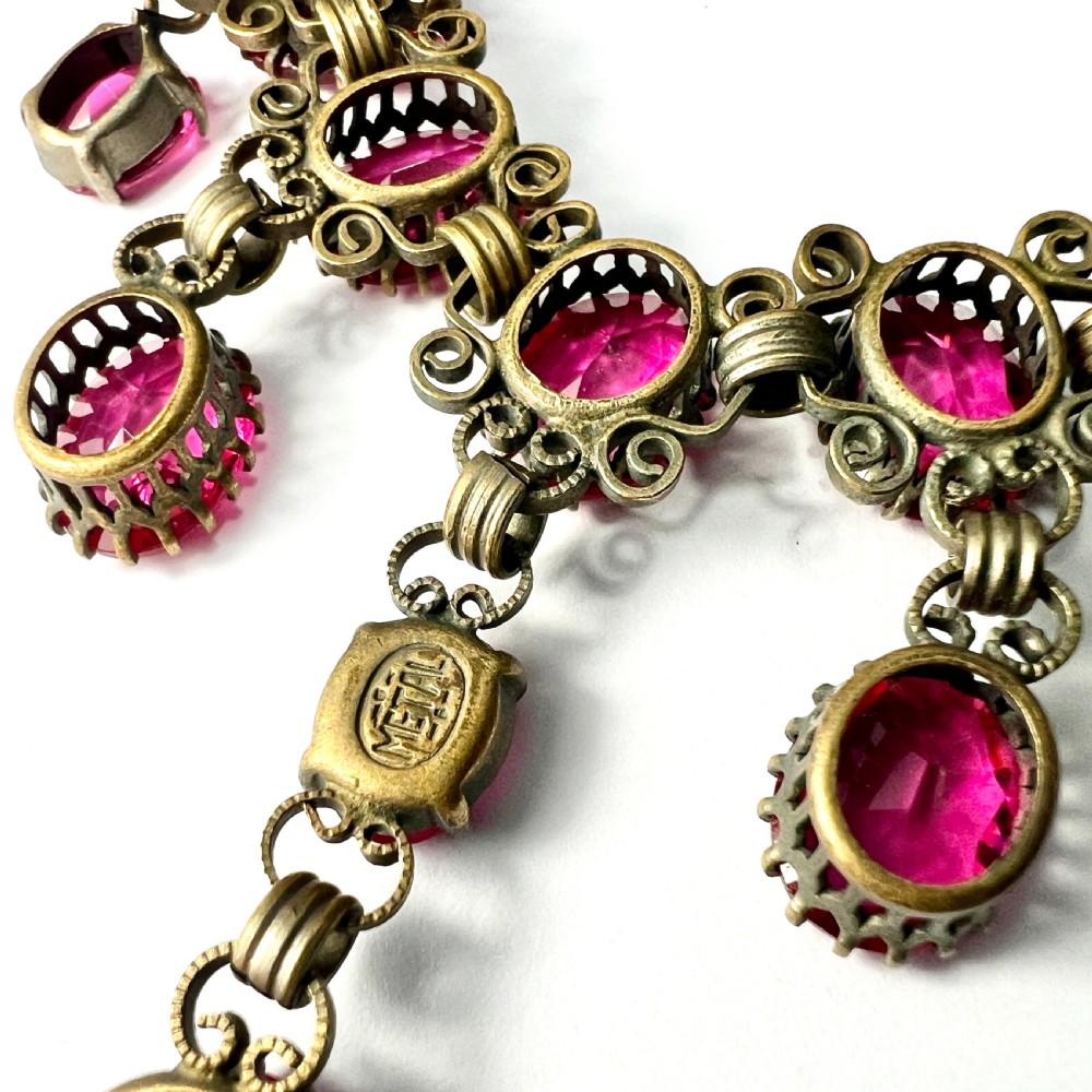 Vintage Pink Paste Drop Necklace View VIII