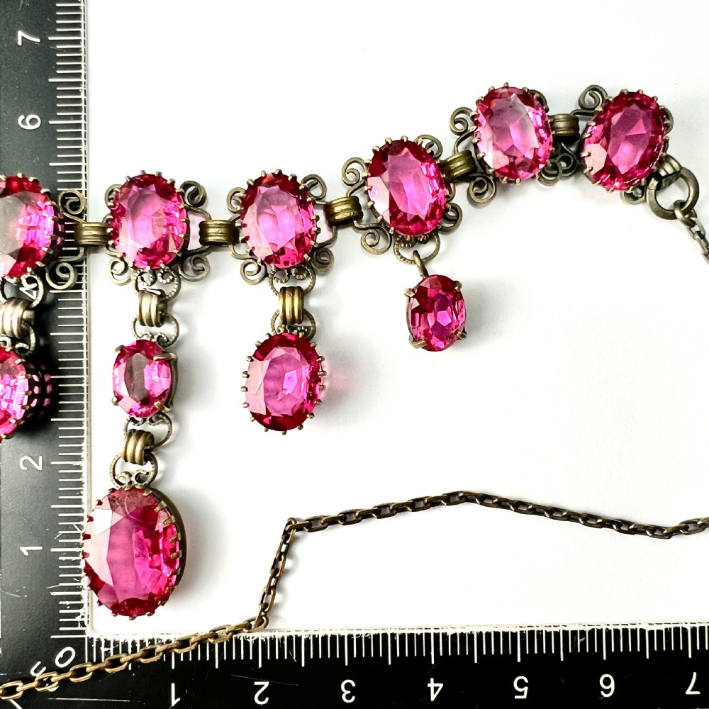 Vintage Pink Paste Drop Necklace View IX