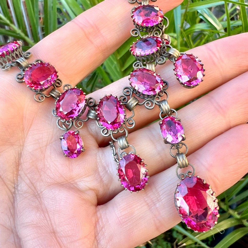 Vintage Pink Paste Drop Necklace View X