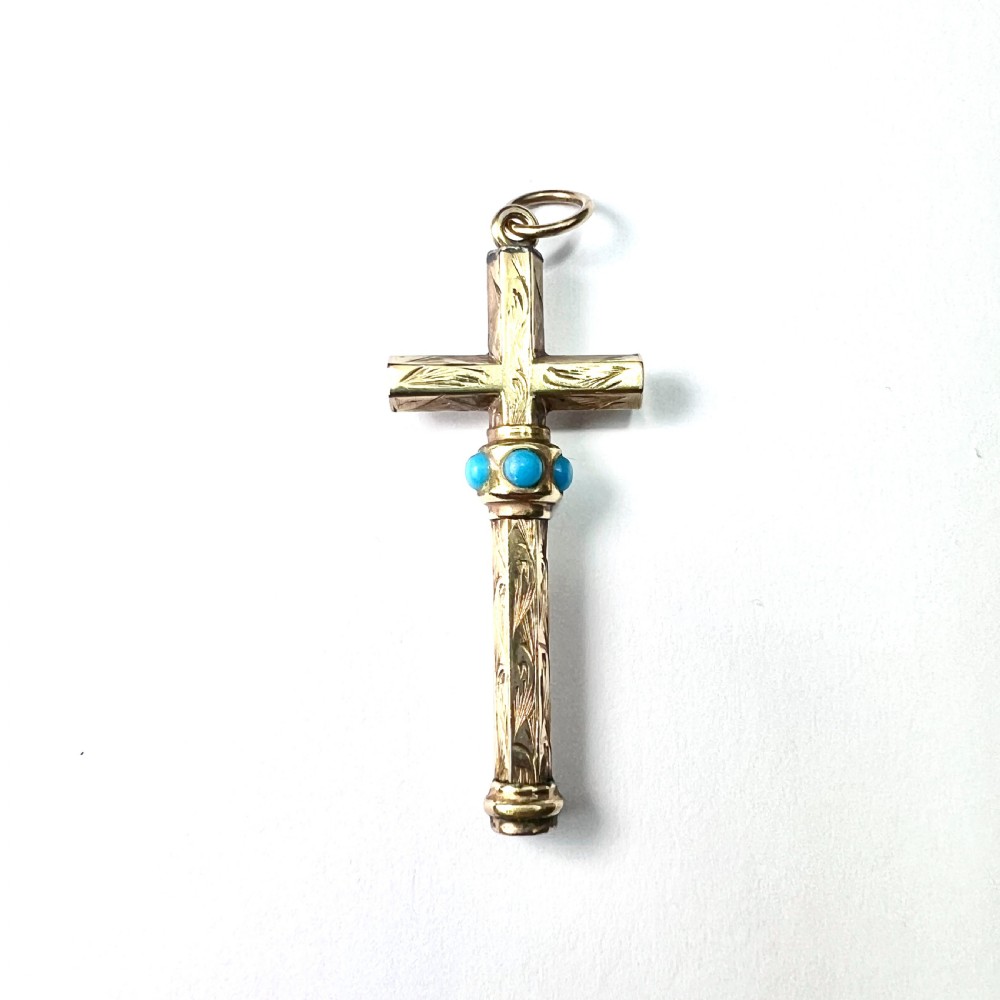 Victorian Turquoise 9CT Gold Cross Pendant View II