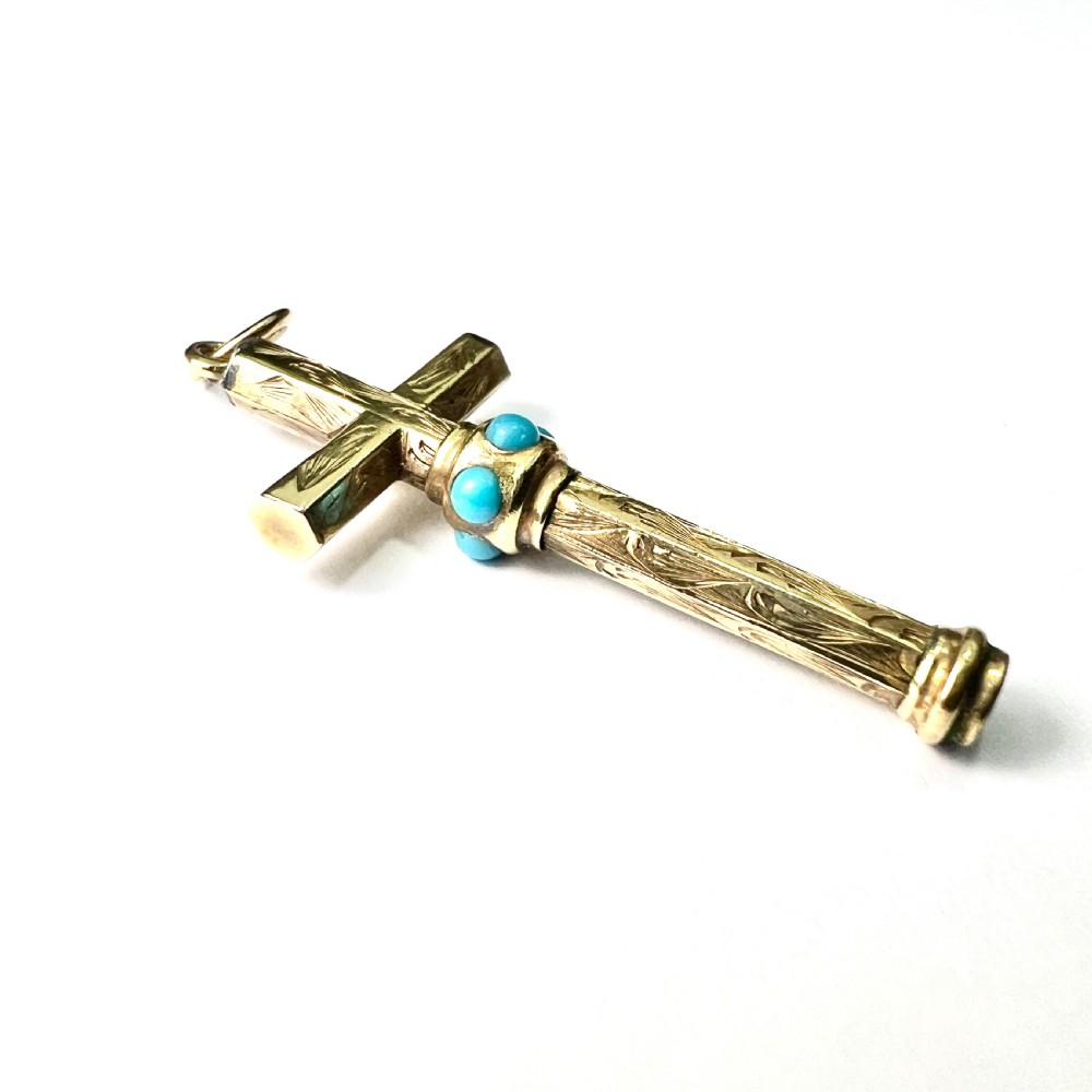 Victorian Turquoise 9CT Gold Cross Pendant View III