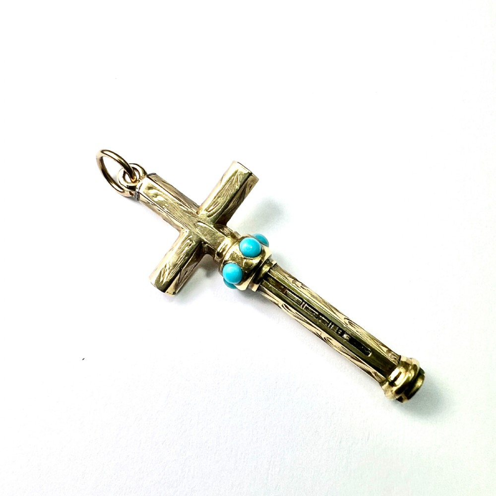 Victorian Turquoise 9CT Gold Cross Pendant View IV