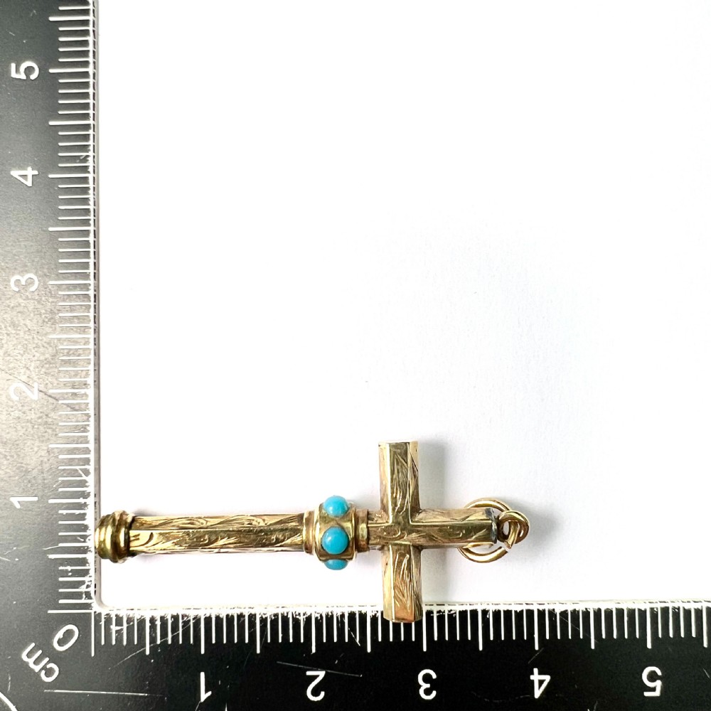 Victorian Turquoise 9CT Gold Cross Pendant View VII