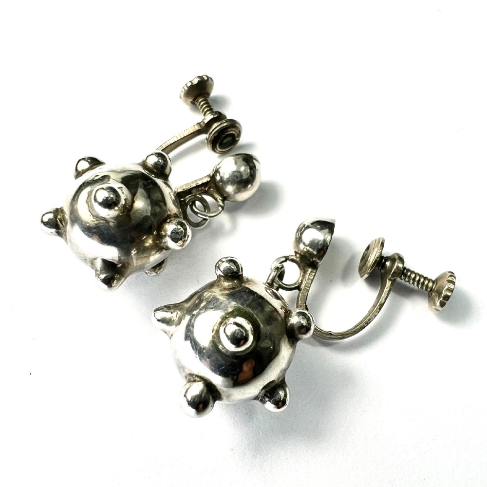 • Vintage Silver Sputnik Screwback Earrings View II